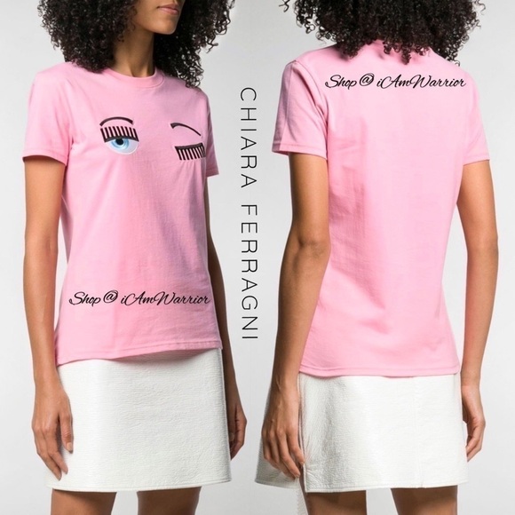 Chiara Ferragni embroidered pink WINK graphic T-shirt *shop@iamwarrior - Picture 3 of 12
